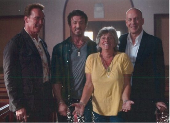 Sheryl With Friends Arnold, Sly And Bruce.